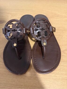 Tory Burch Dark Brown Leather Sandals with Gold Accent